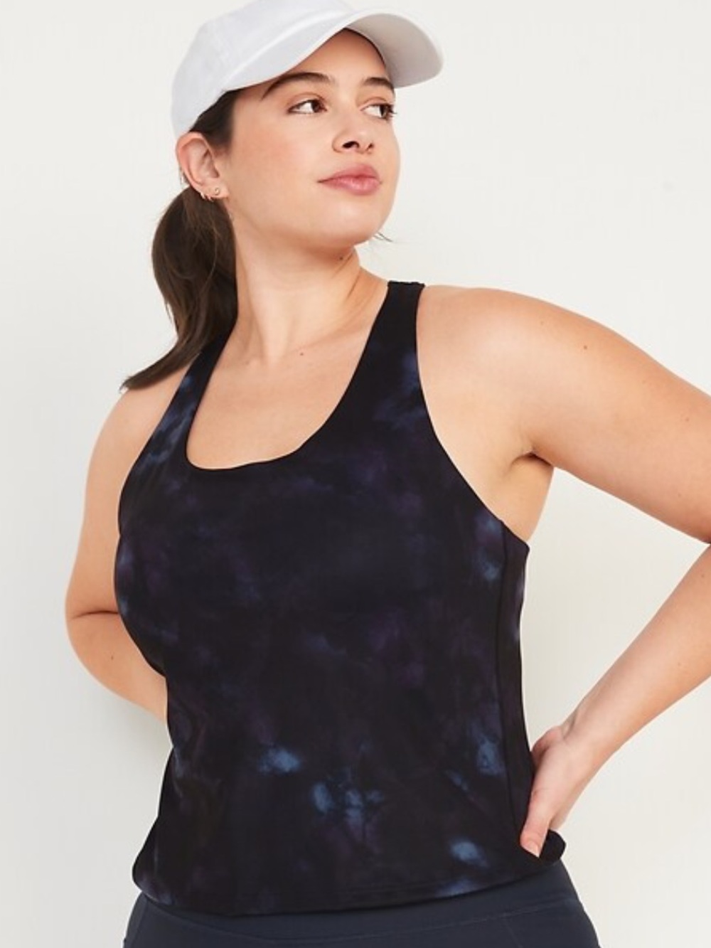 Old Navy Active Powersoft Racerback Tank w/ Built in Bra in Black Tie Dye